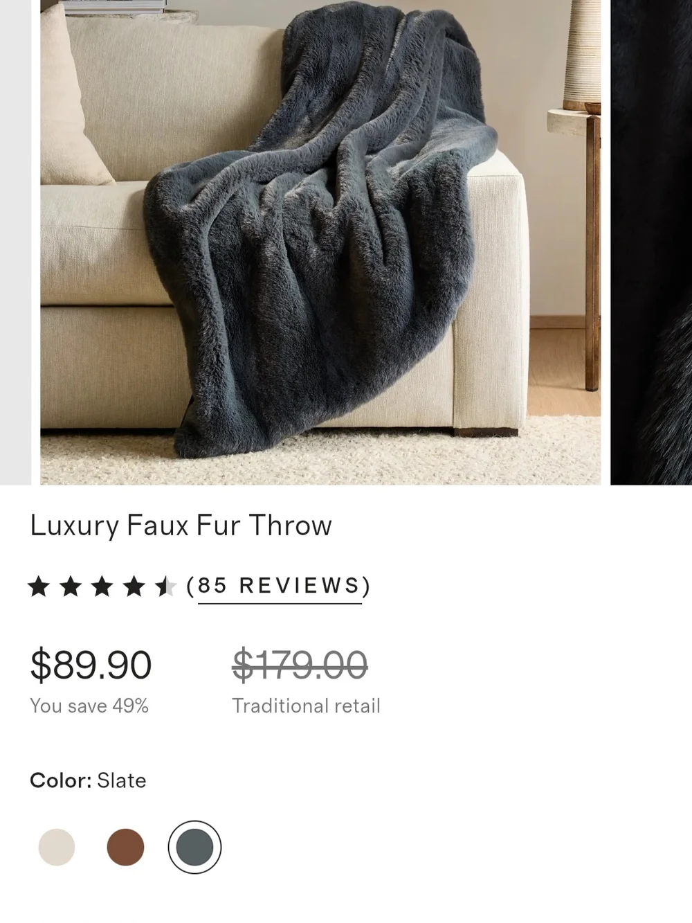 Quince Plush Faux Fur Throw Blanket - Charcoal Gray